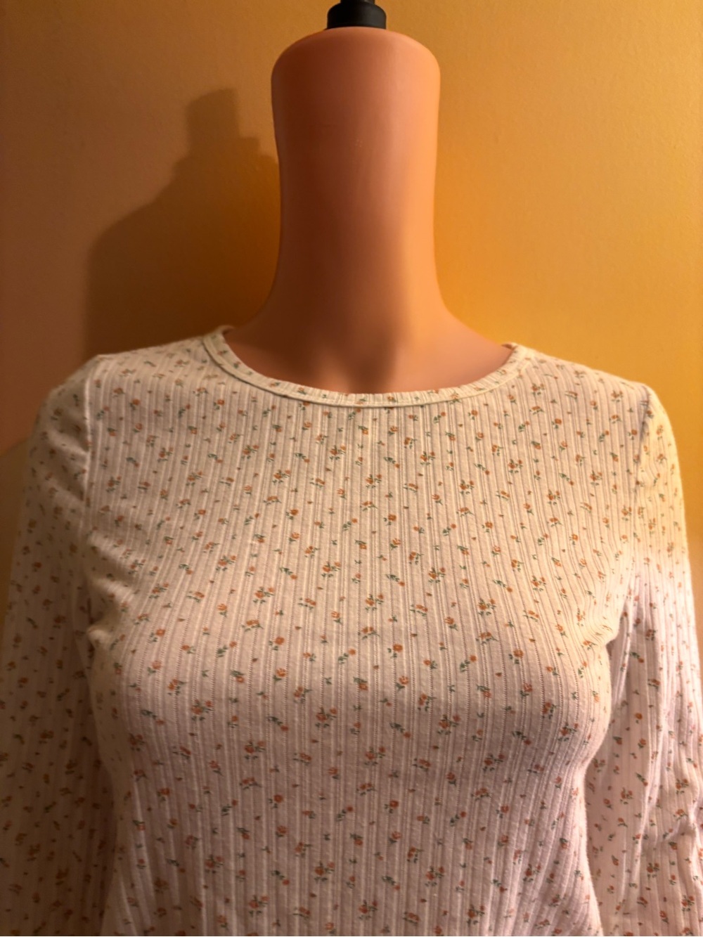 Aeropostale Cream Ribbed Long-Sleeve Top with Small Floral Print